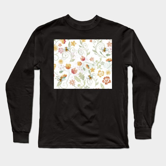 Spring Floral Pattern with Honey Bees Long Sleeve T-Shirt by gillys